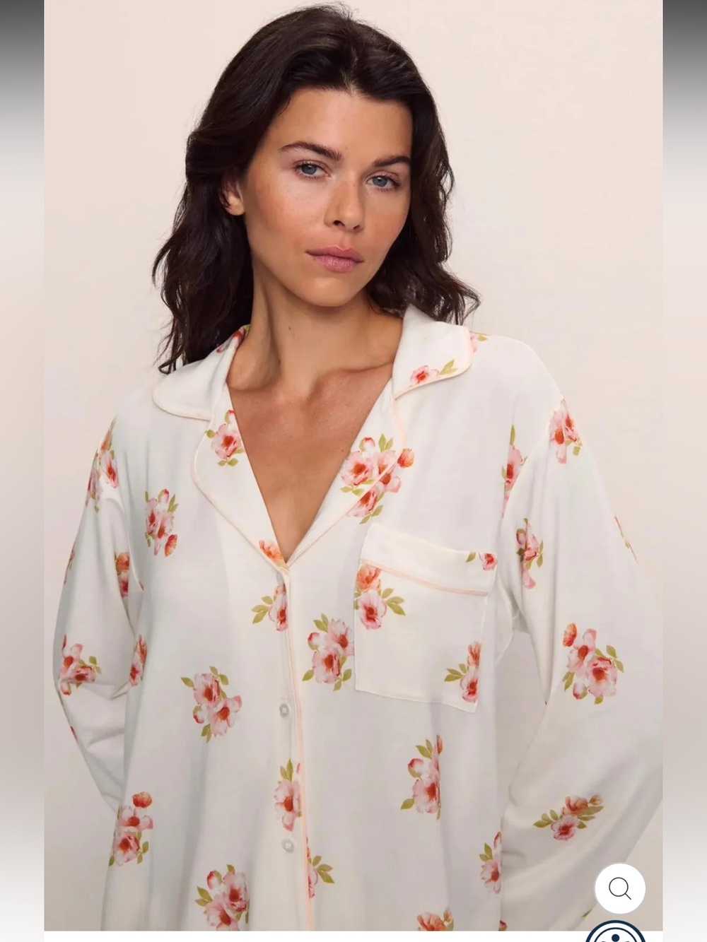 NWT Eberjey Gisele Printed TENCEL Modal Long PJ Set Floral Bloom/Vanilla XS